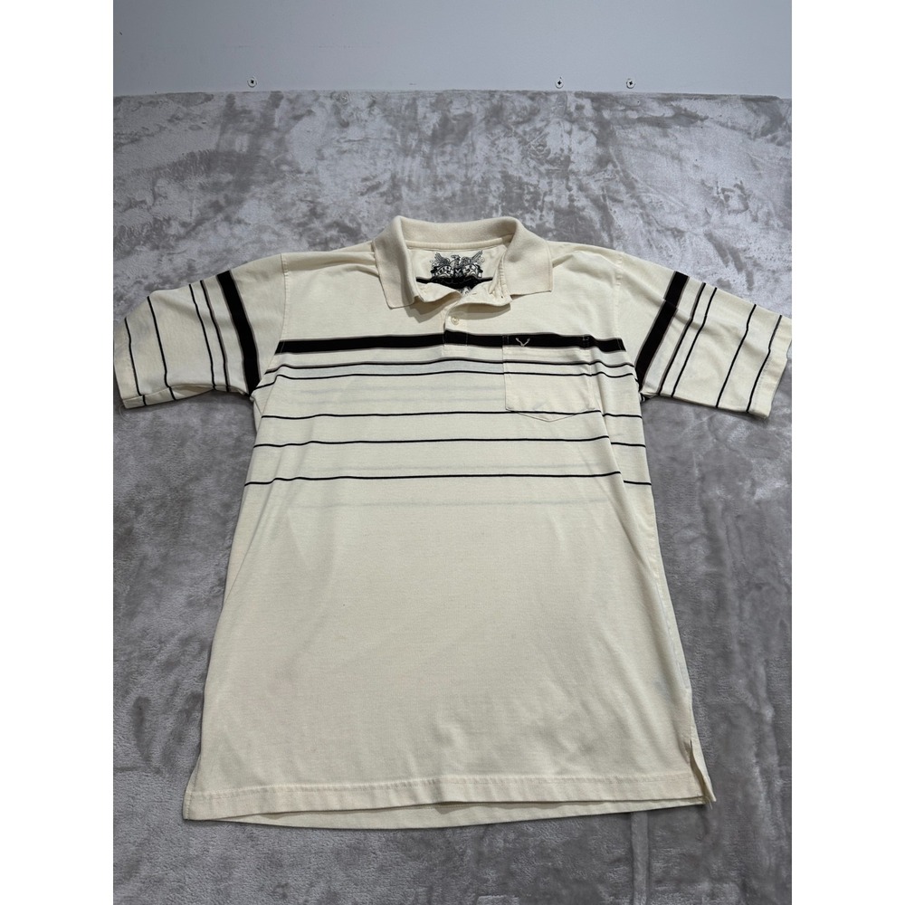 Hawks Bay‎ Polo Shirt Men's Size XL Cream Striped Short Sleeve Pocket EUC